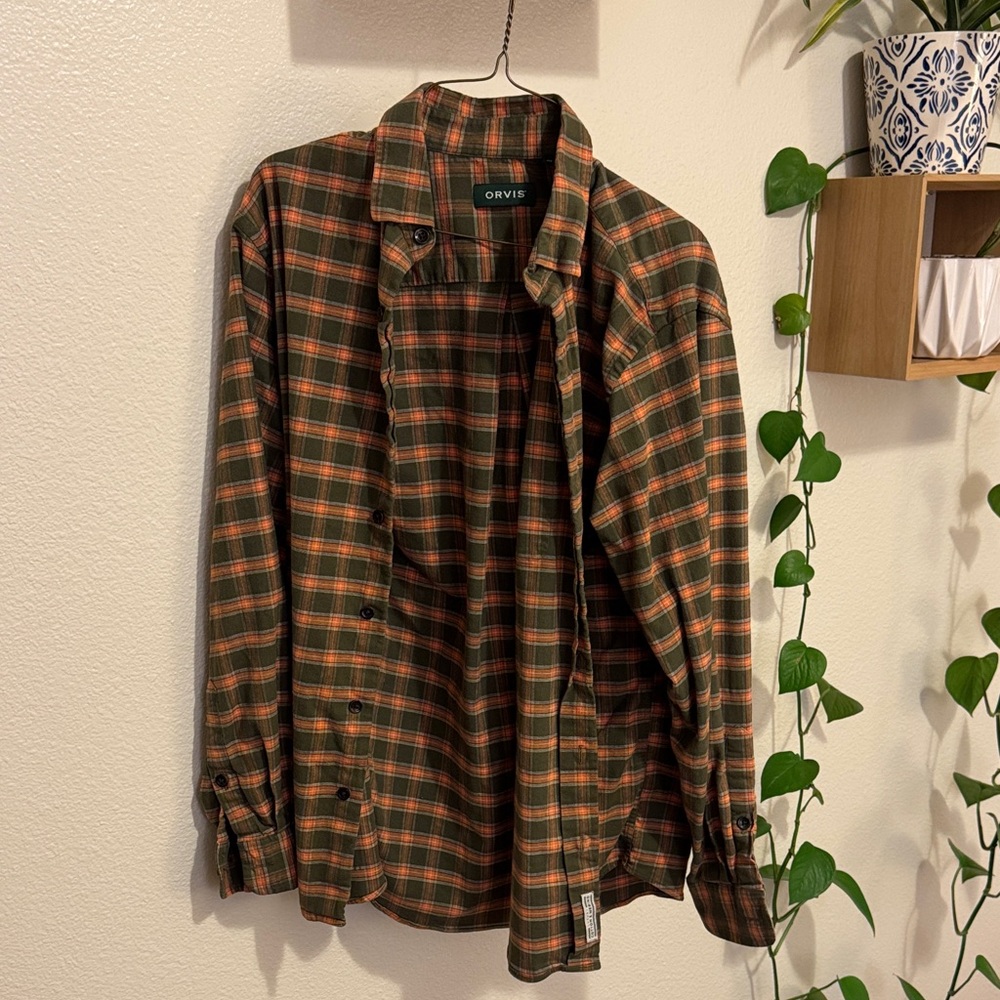 Orvis Forest Green and Rust Plaid Shirt